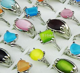 Selling 20pcs 100 Natural Cat Eye Stones Fashion Silver P Women Rings Whole Jewellery Lots A0776727492