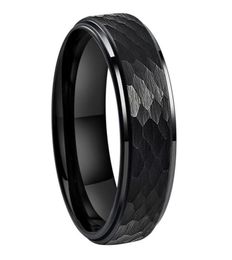 iTungsten 6mm 8mm Men Women Black Hammered Tungsten Ring Wedding Engagement Band Fashion Jewelry Stepped Edges Comfort Fit71267294480145