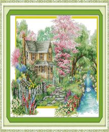 Flowers villa home decor painting Handmade Cross Stitch Embroidery Needlework sets counted print on canvas DMC 14CT 11CT7221204