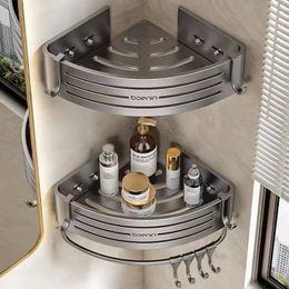 Wall Mounted Bathroom Shelves Shower Corner Shelf with Towel Bar Hook Space Aluminium Shampoo Holder Kitchen Organiser Rack 240508