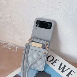 Nya Samsung Z Flip3 Foldble Flip5 Crossbody Phone Leather med kortinsats Skyddsfodral