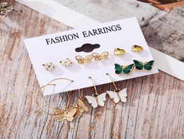 Gold Sequin Metal Butterfly Geometric Drop Earring Set for Women Irregular Round Crystal Dangle Earrings Jewelry7827642