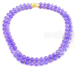 Fashion 2Rows 10mm Natural Lavender Jade Gemstone Round Beads Necklace 18quot19quot5135284