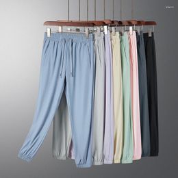 Men's Pants Summer Ice Silk Thin Style 9/4 Sports Casual Loose Tie Feet Hanging Small Suit Women's Couple Unisex Size