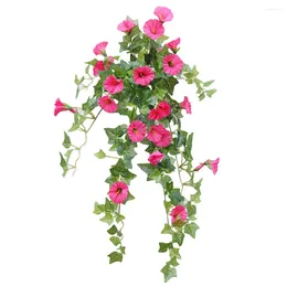 Decorative Flowers Artificial Trumpet Flower Garland Simulation Floral Vine Wall Hanging Plastic Fake Rose Red