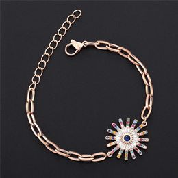 High Quality Hip Hop Chain Stainless Steel Bracelet Ladies Adjustable Colorful Zircon Sun Flower Jewelry Summer Gift 240423