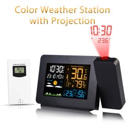 Gauges Indoor and outdoor thermometer hygrometer Multifunction projection color screen weather station with wireless outdoor sensor