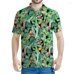 Men's Polos Tropical Cactus Pattern Polo Shirt Men Women Fashion Summer 3D Printed Plants T-Shirts Button Short Sleeves Street Tee Shirts