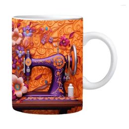 Mugs Ceramic Sewing Machine Cup 3D Floral Tea Mug Dishwasher Safe Pattern Coffee For And