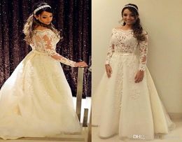 2020 Elegant Princess Wedding Gowns With Long Sleeve Aline Tulle Appliqued Lace Sheer Vintage Wedding Dresses Robe De Mariee Plus7845733