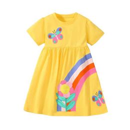 Flickans klänningar som hoppar mätare 2-7 Summer Princess Baby Dress with Ice Sticker Party Childrens Kort ärm Frogl240508