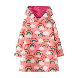 Girl's Dresses Jumping Meters New Arrival Rainbow Print Cotton Hooded Dresses For 2-7T Kids Clothes Autumn Spring Childrens Frocks Girls DressL2405