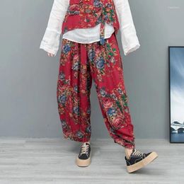 Women's Pants 2024 Spring Summer Chinese Style Large Red Flower Pumpkin Women Loose Stylish Bloomers Pant LX473