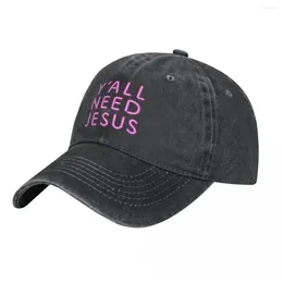 Ball Caps Y'ALL NEED JESUS Baseball Cap Outdoor Gym Sun-Proof Washed Trucker Hat Female Male Fitted Retro Custom DIY