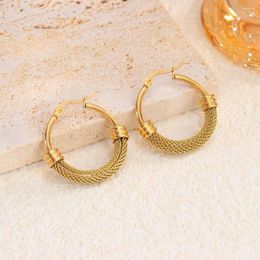 Dangle Earrings Gold Colour Geometric Metal Mesh For Women Girls Trend Hoop Stainless Steel Ear Jewellery Gift 2024
