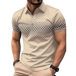 Men's T-Shirts Summer Golf Shirt Printed T-shirt Zipper Polo Shirt Casual Short sleeved Top Mens Wear J240506