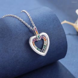 Pendant Necklaces Fashion Colorful Crystal Silver Plated Heart Shaped Love Necklace