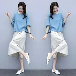 Work Dresses Large Size Outfit Ladies 2PCS Cotton Linen Skirt Suit Women 2024 Summer Two-Piece Fashion Bat Sleeve T-Shirt Slimming Set