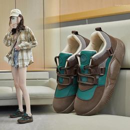 Casual Shoes 2024 Thick Sole PU Face Women's Spring Autumn Single Color Matching Sponge Vulcanized