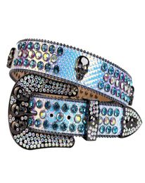 Western Cowboy Bling Aqua&Crystal AB Crystal Belt Lt Blue Snakeskin Leather Rhinestone Belt Removable Buckle for Men4578791