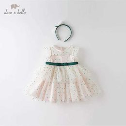 Girl's Dresses Dave Bella Summer Baby Girls Fashion bow dots print dress with a headwear party dress 2 pieces of baby lolitaL240508