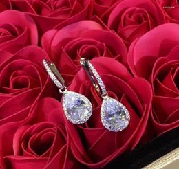 Dangle Earrings 925 Sterling Silver Elegant Crystal Teardrop Wedding Earring Romantic Rhinestone Bridal Water Drop Jewelry