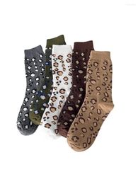 Women Socks 5Pairs Fashion Leopard Print Spring Autumn High Street Cute Sexy Wild Trendy Animal Long Warm Sokken