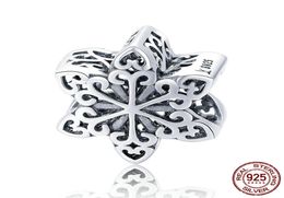 fashion pure silver charm S925 sterling rose gold plated snowflake pendant DIY charms beads bracelets handmade turkish jewellery w7407584