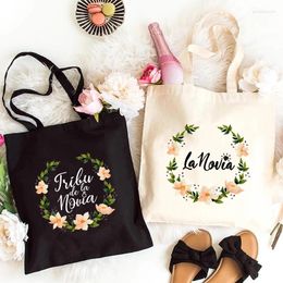 Shopping Bags Team Bride Squad Bridal Wedding Spanish Girl Bachelorette Hen Party Shoulder Bag Single Farewell Canvas Tote