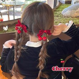 Hair Accessories Vintage Wine Red Velvet Bowknot Cherry Hairpin Girls Year's Atmosphere Clip Sweet Cute Barrettes