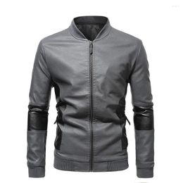 Men's Jackets Autumn And Winter Stand Collar Motorcycle Leather Jacket Casual Splicing For Men