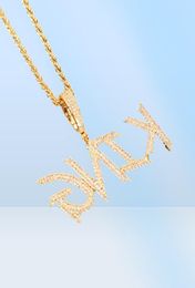 AZ Custom Soild Cursive Letter Pendant With Rope Chain Silver Gold Colour 5a Hip Hop Necklace Jewelry64456917791743