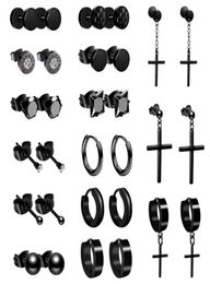 Boniskiss 15 Pairs 316L Stainless Steel Earrings For Men Women Hip Hop Black Piercing Stud Earring Fashion Jewellery Gift2969133