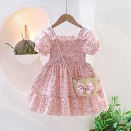 Girl Dresses Toddler Girls Summer Floral Short Sleeve Baby Sweet Casual Puffy Knee-length Skirt Clothing With A Bag