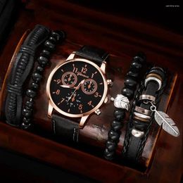 Wristwatches 5pcs/Set Casual PU Leather Strap Number Quartz Wristwatch Fashion Men Watches For Man Simple Sport Style Clock