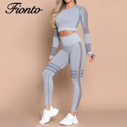 Yoga Outfits Women's Solid Set Long Sleeve Hollow Fitness Ladies Breathable Leggings Sports Tops Tight Bra