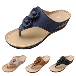 Slippers Flip Flops Woman Ladies Summer Vintage Wedge Beach With Toe Platform Flower Decoration Sandalias De Mujeres En Oferta