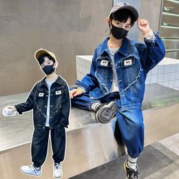 Clothing Sets Boys Coat Pants Kids Suits Cotton 2PCS/Set 2024 Cool Jean Spring Autumn Sport Teenagers Children