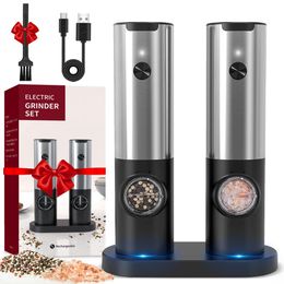 Rechargeable Electric Salt And Pepper Grinder Set with Charging Base Stainless Steel Automatic Spice Mill 240508