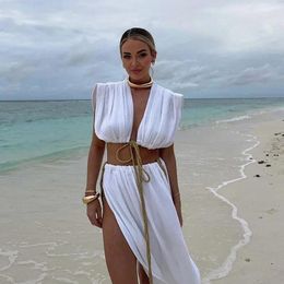 Work Dresses Two Piece Set Women Maxi Skirts And Top Co Ord Summer Sets All White Sexy Vacation Outfits For Woman 2024