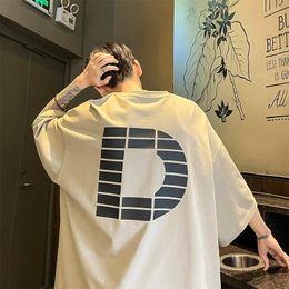 Korean Hong Kong style retro letter D printed men shortsleeved Tshirt American handsome casual high street loose y2k top 240425