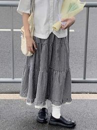 Skirts Vintage ruffled floral Lolita long skirt from Japan Kawaii Grunge Fairyore high waisted A-line pleated long skirtL2405