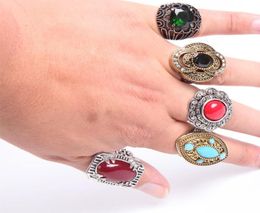 Whole Fashion bulk lot 10pcs mixed styles metal alloy gem turquoise jewelry rings discount promotion1980056