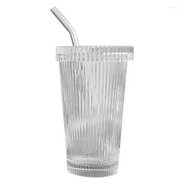 Wine Glasses Ribbed Glass Cups Iced Coffee With Lids And Straws 375ml Portable Bar Accessories For Cocktail