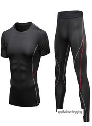 Men Tight Fit Training Pro Running Fitness Clothing Sports Speed Dry Suit Short Sleeve Trousers Sports Coat3180285