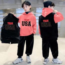 Clothing Sets Baby Boy Girl Printed Toddler Hooded Top Vest And Trousers Cotton Set Spring Autumn 3 Pcs 2024 Kids