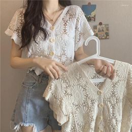 Women's Blouses Summer 2024 V Neck Cardigan Short Sleeve Shawl Top Vintage Clothes For Women Tops Shirts