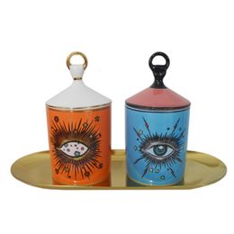 Big Eye Candle Holders With Lid Handmade Ceramic Holder Jar Storage Jar Home Decor Creative House Decoration 207z