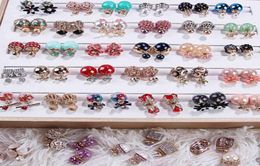 Random mix 15 style 15Pairslot delicate Crystal Pearl Double sided Earrings Opal gemstone screw Earrings Fit girl Madam3133066