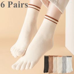 Women Socks 6 Pairs Cute Toe Five Finger Cotton Sports Ankle Low Cut Yoga Pilates With Separate Fingers